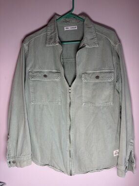 Zara Light Sage Green Denim Jacket